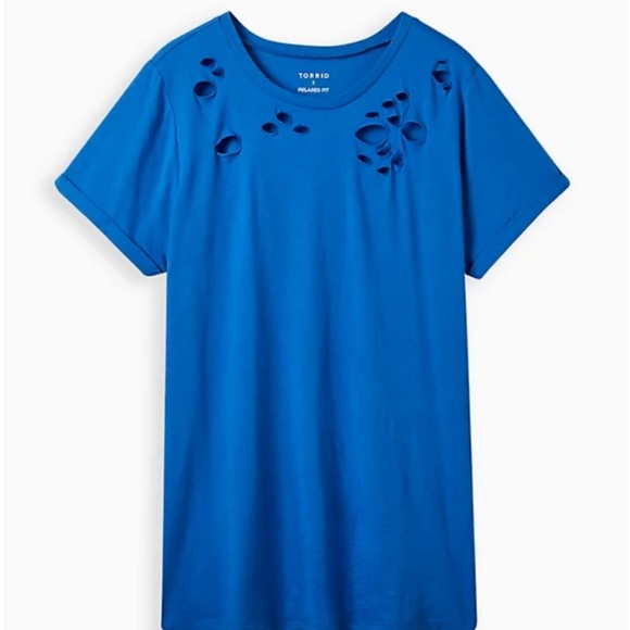 Torrid Relaxed Fit Cotton Poly Jersey Crewneck Destructed Roll Sleeve Tee sz 1X - Picture 2 of 4